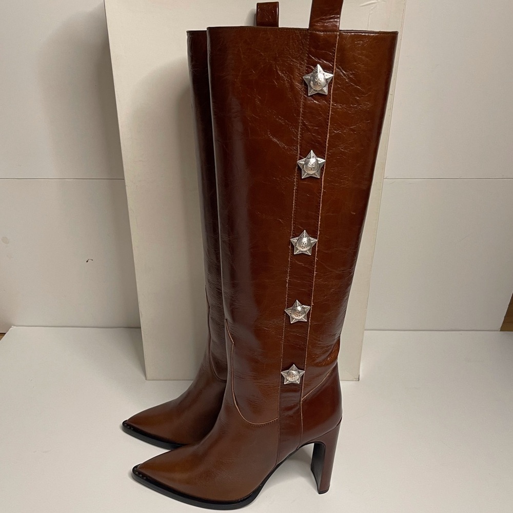 NWT $790 KATE CATE 8 Princesa Kate Boots Polished Calf Nappa Leather Western